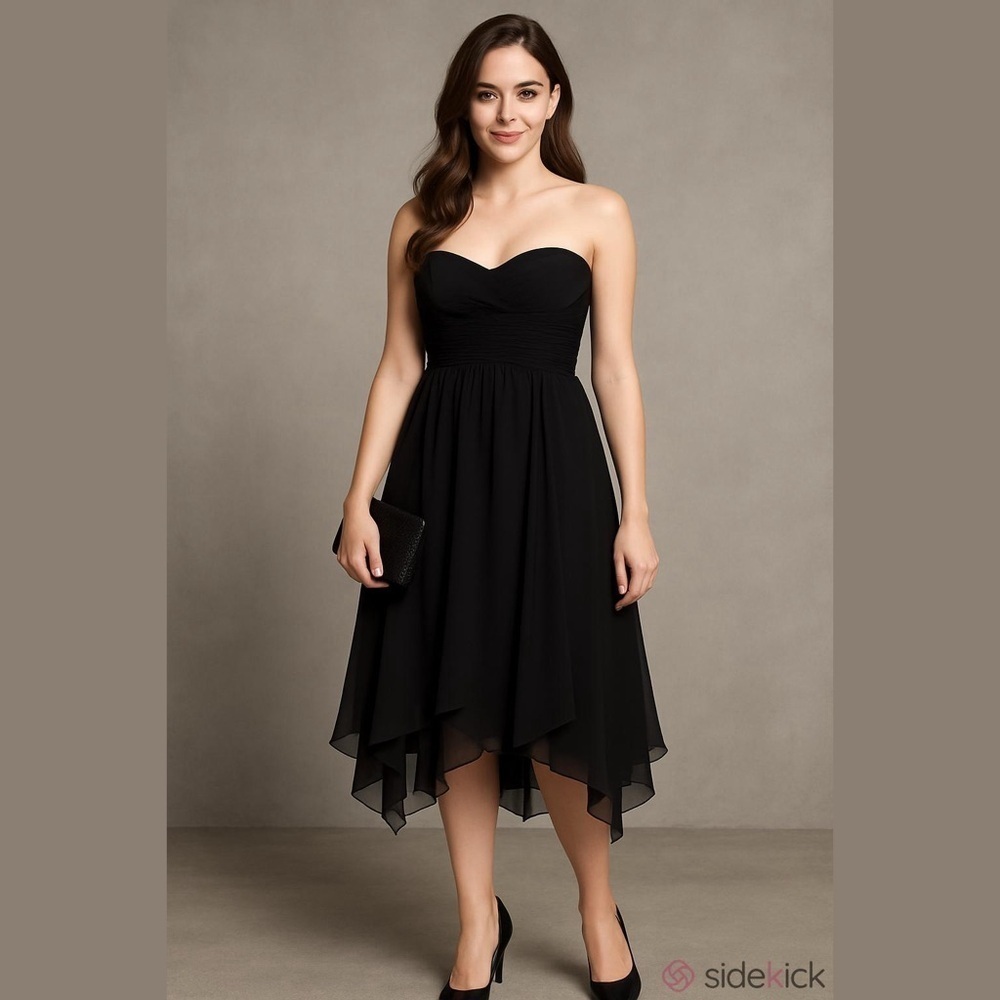 Alfred Angelo Strapless Chiffon Dress Handkerchief Hem #7196 Black Size 14